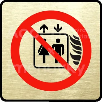 Značení Zlatý&nbsp;piktogram "tento výtah neslouží k evakuaci osob" s červeným textem a rámečkem&nbsp;-