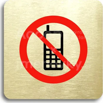 Značení Zlatý&nbsp;piktogram "zákaz telefonování" s červeným textem bez rámečku&nbsp;-