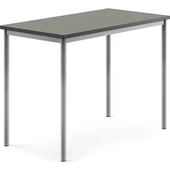 Jídelní stůl Stůl SONITUS, 1200x700x900 mm, stříbrné nohy, deska s linoleem, tmavě šedá