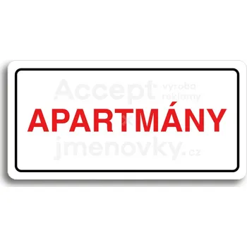Informační tabulka Bílý piktogram "APARTMÁNY" s červeným textem a rámečkem&nbsp;-