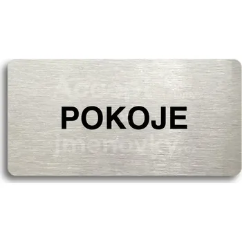 Značení Stříbrný piktogram "POKOJE" s černým&nbsp;textem bez rámečku -