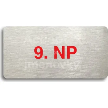 Informační tabulka Stříbrný&nbsp;piktogram "9. NP" s červeným textem bez rámečku&nbsp;-