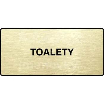 Informační tabulka Zlatý piktogram "TOALETY" s černým textem a rámečkem -