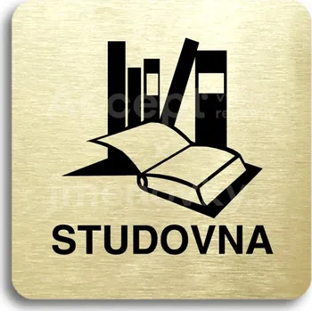 Informační tabulka Zlatý piktogram "studovna" s černým&nbsp;textem bez rámečku&nbsp;-