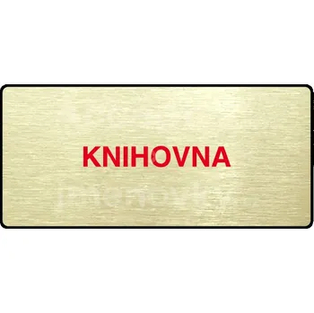 Informační tabulka Zlatý piktogram "KNIHOVNA" s červeným textem a rámečkem -
