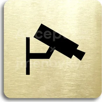 Informační tabulka Zlatý piktogram "monitorováno II" s černým&nbsp;textem bez rámečku&nbsp;-