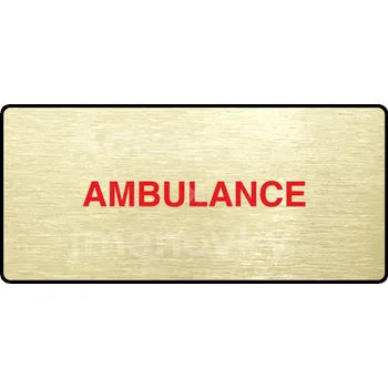 Informační tabulka Zlatý piktogram "AMBULANCE" s červeným textem a rámečkem -