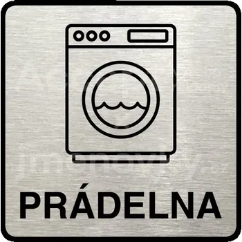 Informační tabulka Stříbrný piktogram "prádelna II" s černým&nbsp;textem a rámečkem&nbsp;-