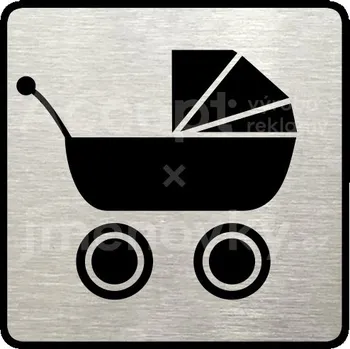 Informační tabulka Stříbrný piktogram "kočárek" s černým&nbsp;textem a rámečkem&nbsp;-