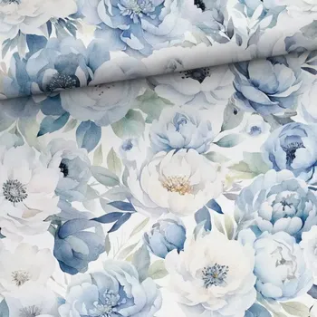 Úplet Modrobílé pivoňky (E) (Hebké bavlněné úplety s elastanem )