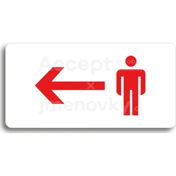 Značení Bílý piktogram "WC MUŽI VLEVO" s červeným textem bez rámečku&nbsp;-