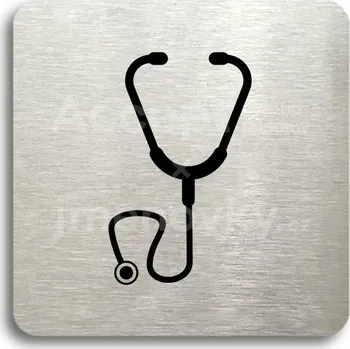 Informační tabulka Stříbrný piktogram "ordinace V" s černým textem bez rámečku -