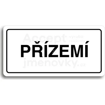 Informační tabulka Bílý piktogram "PŘÍZEMÍ" s černým textem a rámečkem - 160 x 80 mm
