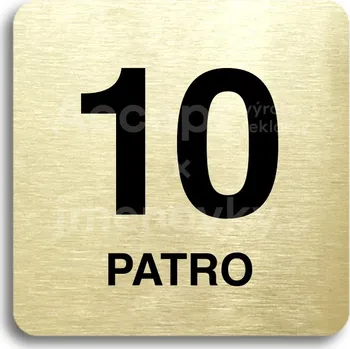 Informační tabulka Zlatý piktogram "10 patro" s černým textem bez rámečku -