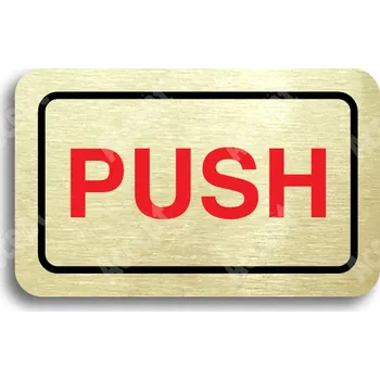 Informační tabulka Zlatý piktogram "SEM - TAM - typ 03" s červeným textem a rámečkem - 80 x 50 mm