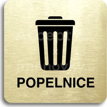 Značení Zlatý piktogram "popelnice III" s černým textem bez rámečku -