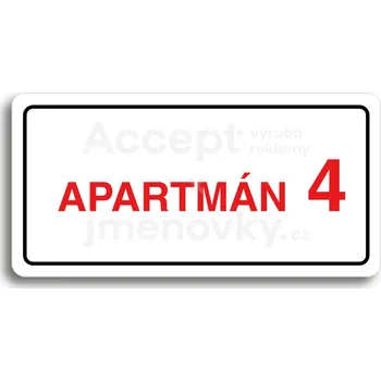 Informační tabulka Bílý piktogram "APARTMÁN 4 II" s červeným textem a rámečkem&nbsp;-