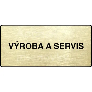 Informační tabulka Zlatý piktogram "VÝROBA A SERVIS" s černým&nbsp;textem a rámečkem&nbsp;-