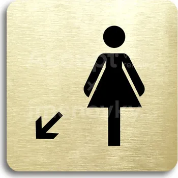Značení Zlatý piktogram "WC ženy vlevo dolů" s černým&nbsp;textem bez rámečku&nbsp;-