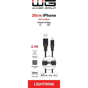 Kabel do PC WG - Datový kabel Lightning MFi na USB-A, 20 cm, 2.4A, černá 8587