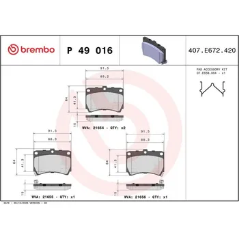 Brzdová destička BREMBO P 49 016 Sada brzdových destiček, kotoučová brzda (P49016)