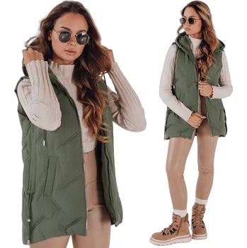 Dámská vesta Dámská dlouhá prošívaná vesta s kapucí zelená TY5106 - L