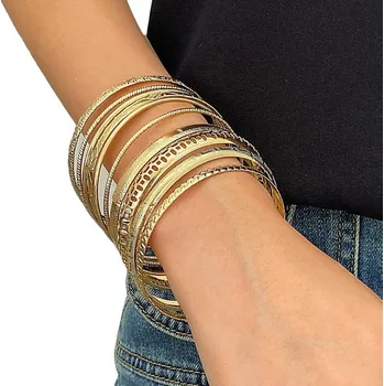 Náramek Sada 10 Zlatých Náramků Náramky s Gravírováním Kleopatra Vintage Boho