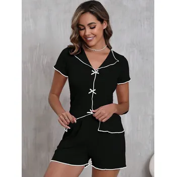 Dámské noční prádlo Dámské krátké pyžamo Barva: Černá, Velikostní tabulka: S