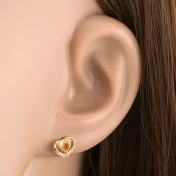 Náušnice Puzetové náušnice ze žlutého 14K zlata srdce s citrínem a zirkony