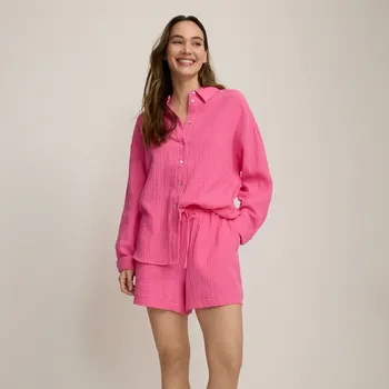 Reserved - Šortky z bavlněného mušelínu - svítivě růžová - 267BV-42X - 267BV-42X-XXL-2