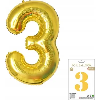 Balónek OBROVSKÝ FÓLIOVÝ BALÓNEK ČÍSLICE TŘI ZLATÉ BALÓNKY NAROZENINY 100 CM XXL!