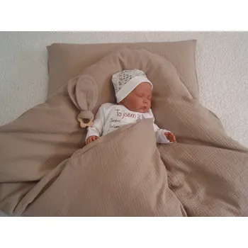 Zavinovačka Pro útulný domov Péřová zavinovačka mušelínová Béžová Sada 4v1 TYP zavinovačky: ČTVERCOVÁ, ROZMĚR zavinovačky a polštářku: 70 x 70 cm + 40 x 60 cm