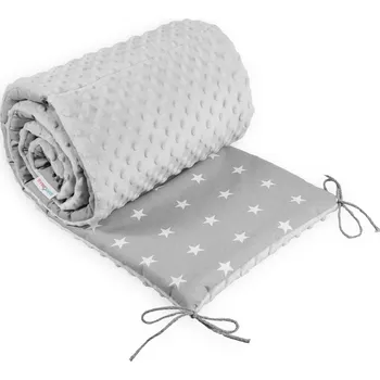 Příslušenství pro dětskou postel a kolébku Ochranný mantinel do postýlky 180x30 cm BABYMAM PREMIUM - Malé bílé hvězdičky s šedou minky