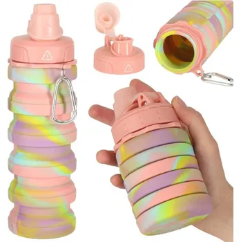 Láhev Láhev na vodu silikonová skládací láhev s rukojetí BEZ BPA 500ml duhová