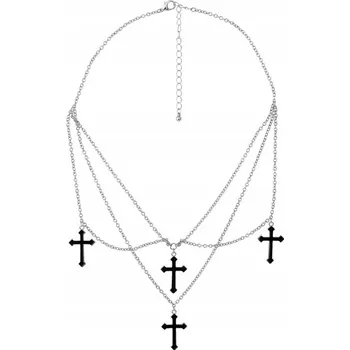 Náhrdelník NÁHRDELNÍK S KŘÍŽI GOTICKÝ STŘÍBRNO-ČERNÝ HALLOWEENSKÝ