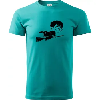 Pánské tričko Harry obrázek na koštěti - Klasické pánské triko vyšší gramáže - XS ( Emerald )