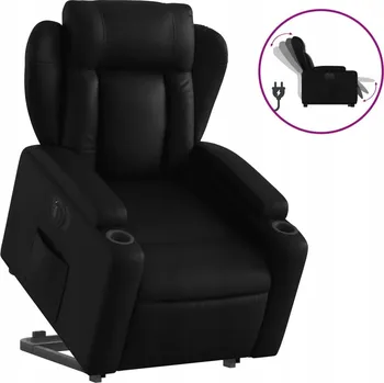 Křeslo Polohovací a zvedací křeslo pro seniory, černé, umělá kůže, 77x94 cm