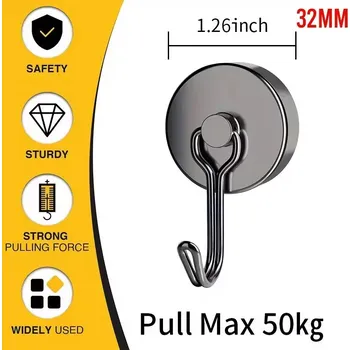 Neodymový magnetický otočný háček černý XL 32mm