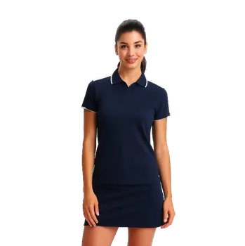 Zdravotnický oděv Dámské elegantní polo tričko tmavě modré s bílými vsadkami (M)