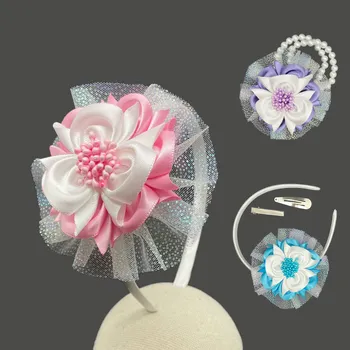 Čelenka Slavnostní, plesová, svatební kytka 3v1 Varianta: náramek - stuha, Barva : růžová, Dárkové balení: ne