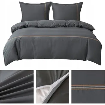 Povlečení Povlečení 200x220 3 Č. povlečení 70x80 hladké s VÝŠIVKOU Lumera komplet ŠEDÁ