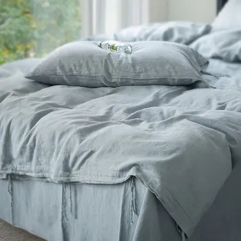 Povlečení Povlečení lněno-bavlněné 3-dílné S – Japonský styl, vázání na tkaničky, modrá barva