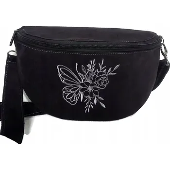 Ledvinka Černá ledvinka/taška přes rameno pro dívku s výšivkou motýla, motýlek,