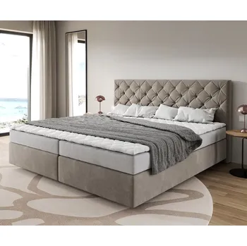 Postel DELIFE Boxspring postel Dream-Great mikrovlákno béžová 200x200 cm bonellová matrace PU topper