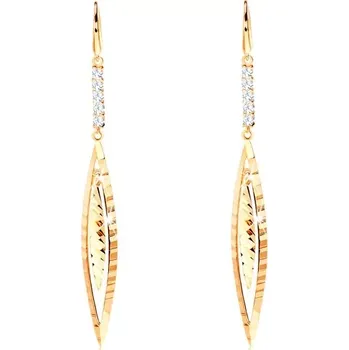 Náušnice Visící náušnice ze žlutého 14K zlata - linie čirých zirkonů, úzké zrnko