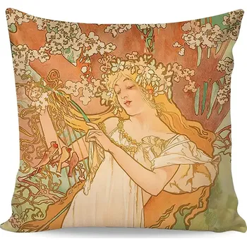 Povlak na dekorativní polštářek Povlak na polštářek ALFONS MUCHA SPRING, oranžový, 40x40cm