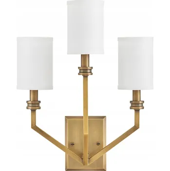 Nástěnné svítidlo Nástěnná lampa trojitá mosazná s bílým lněným stínidlem do ložnice Hinkley