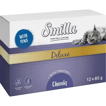 Krmivo pro kočku 24x85g Smilla Deluxe kousky v omáčce - s tuňákem a rajčaty
