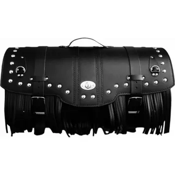 Zavazadlo na motocykl Kožený motocyklový kufr černý 45 litrů 2 helmy zámek - s třásněmi