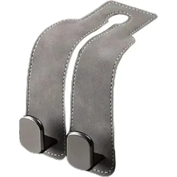 Háček do auta na opěrku hlavy s dvojitým kovovým zakončením elegantní provedení měkký povrch vhodný na kabelky tašky i oblečení šedá